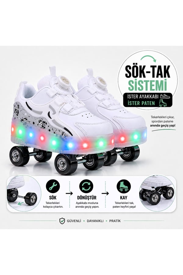 PATENLİ IŞIKLI ORTOPEDİK SPOR AYAKKABISI 4 TEKERLEKLİ PATEN (ONN-OFF TUŞLU)