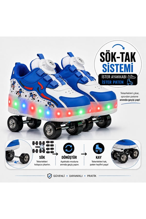 PATENLİ IŞIKLI ORTOPEDİK SPOR AYAKKABISI 4 TEKERLEKLİ PATEN (ONN-OFF TUŞLU)