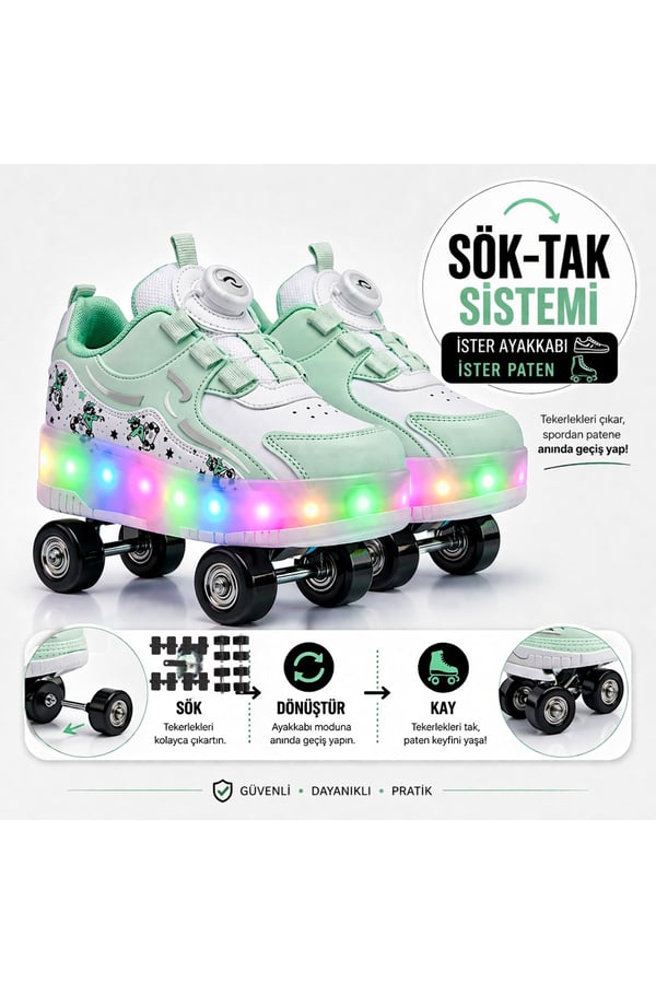 PATENLİ IŞIKLI ORTOPEDİK SPOR AYAKKABISI 4 TEKERLEKLİ PATEN (ONN-OFF TUŞLU)