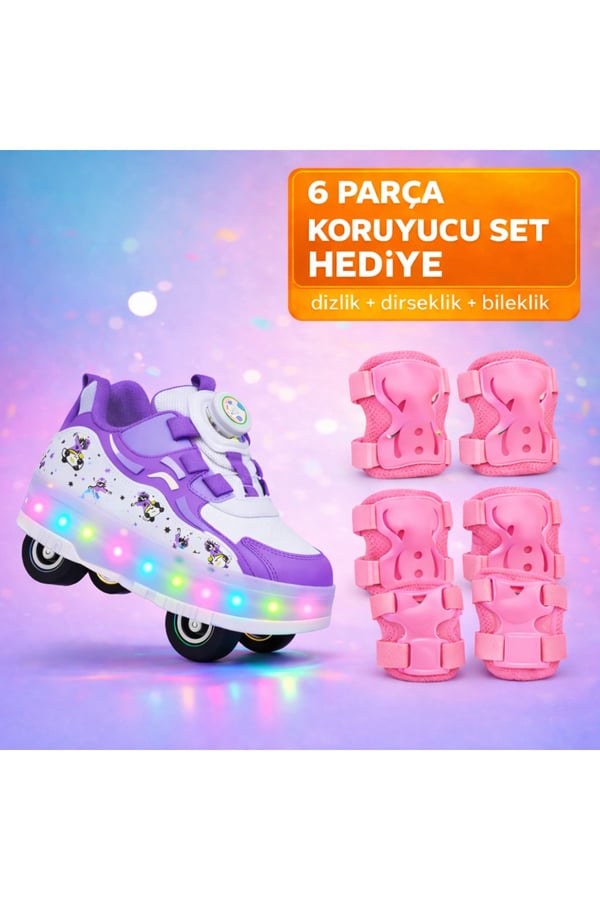 PATENLİ IŞIKLI SPOR AYAKKABISI 4 TEKERLEKLİ PATEN