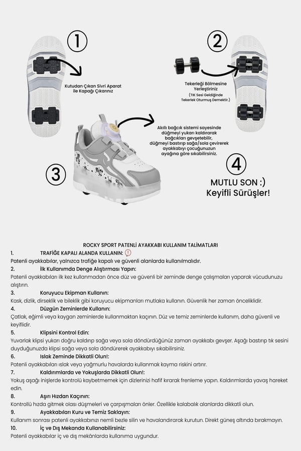 PATENLİ IŞIKLI SPOR AYAKKABISI 4 TEKERLEKLİ PATEN