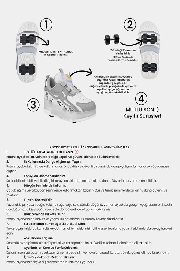 PATENLİ IŞIKLI SPOR AYAKKABISI 4 TEKERLEKLİ PATEN – ON/OFF Tuşlu