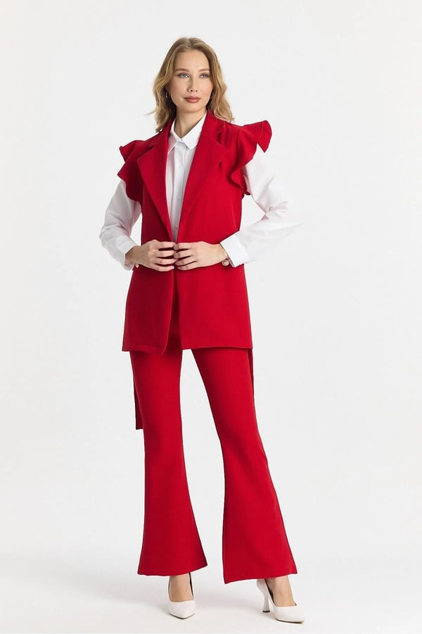 Alt Üst Üçlü Takım İspanyol Pantolon Yelek Gömlek Takım