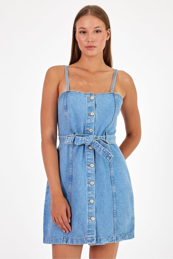 Asklı Kot Elbise Denim Elbise
