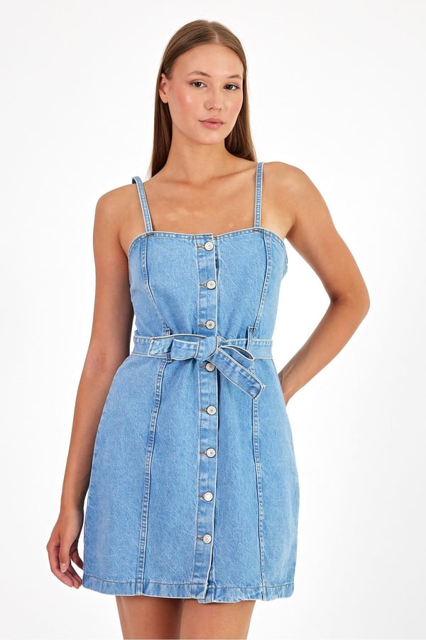 Asklı Kot Elbise Denim Elbise