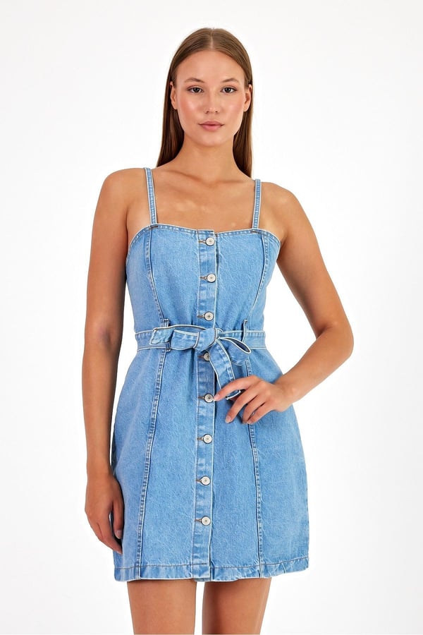 Asklı Kot Elbise Denim Elbise