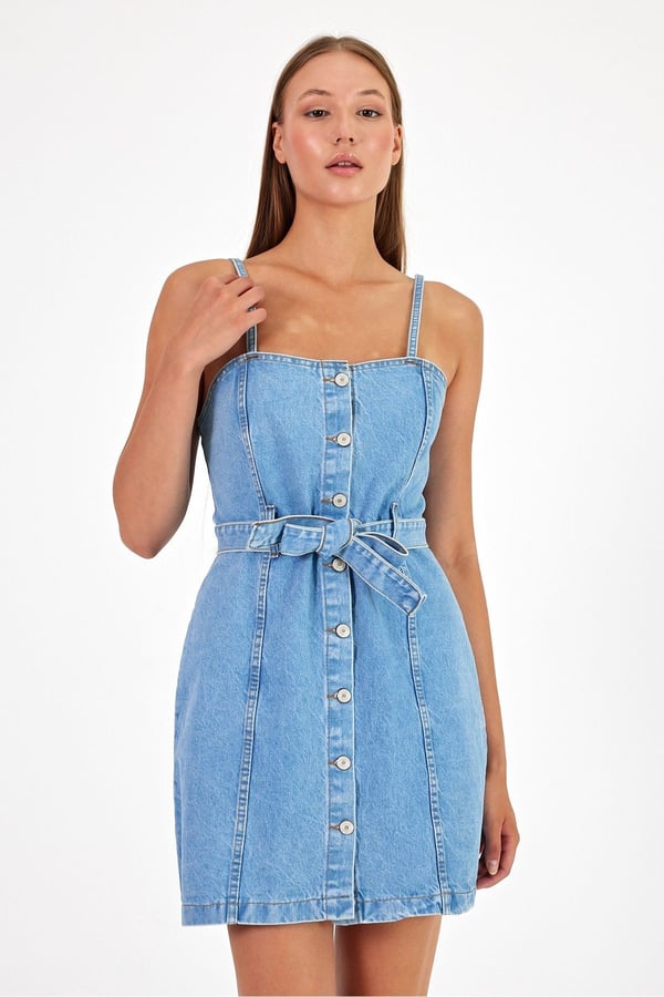 Asklı Kot Elbise Denim Elbise