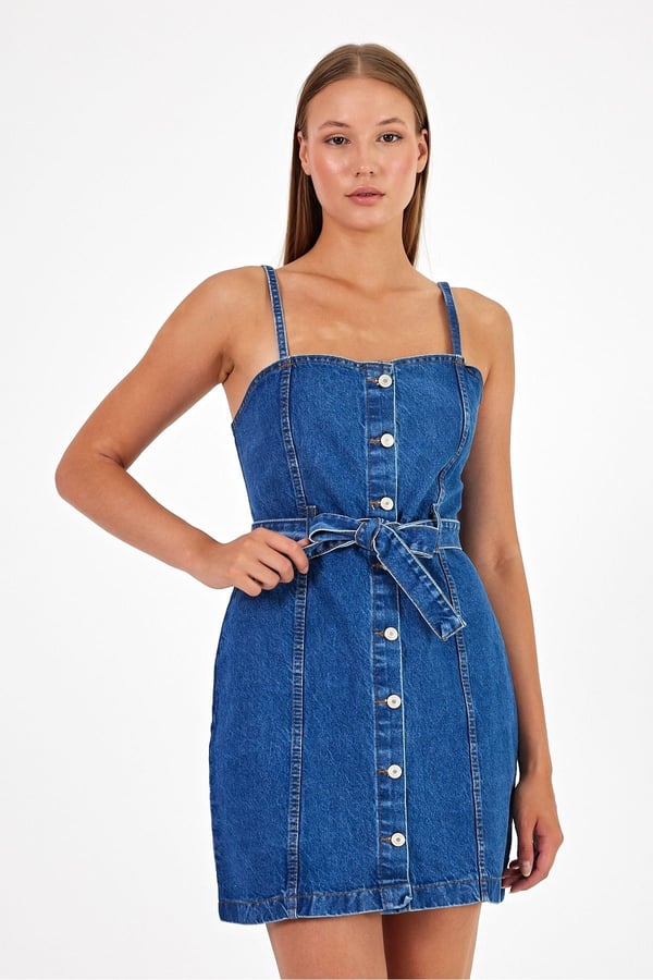 Asklı Kot Elbise Denim Elbise