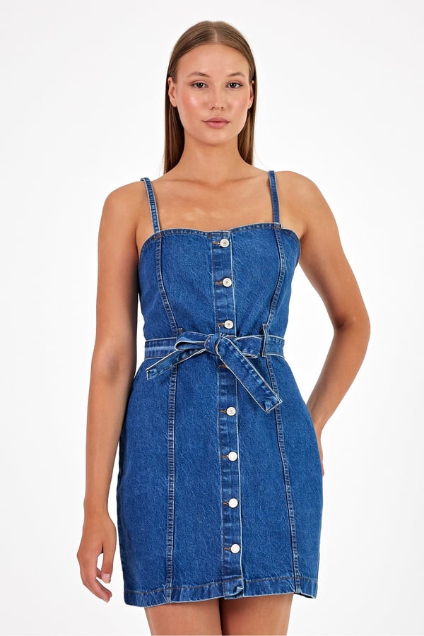 Asklı Kot Elbise Denim Elbise
