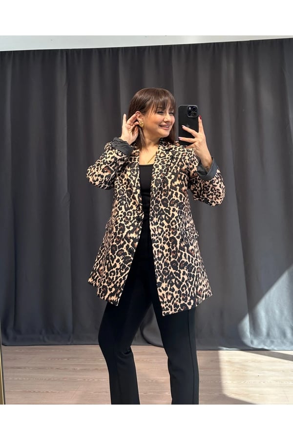 Astarlı Leopar Blazer Ceket Premium Kalite Mükemmel Kalıp