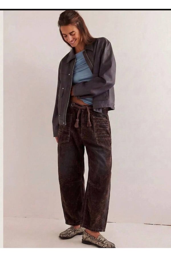 Baggy Geniş Bacak Kot Kadınlar için Vintage Düşük Bel Çan Alt Cepli Pantolon