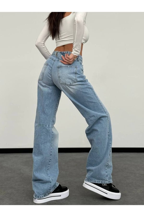 BELT DETAİL BAGGY JEAN Yeni Sezon Beli Tokalı Palazzo Yüksek Bel Baggy Kadın Kot Pantolon