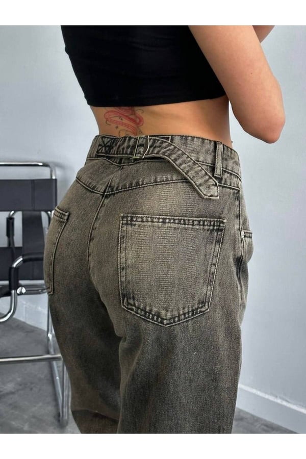BELT DETAİL BAGGY JEAN Yeni Sezon Beli Tokalı Palazzo Yüksek Bel Baggy Kadın Kot Pantolon