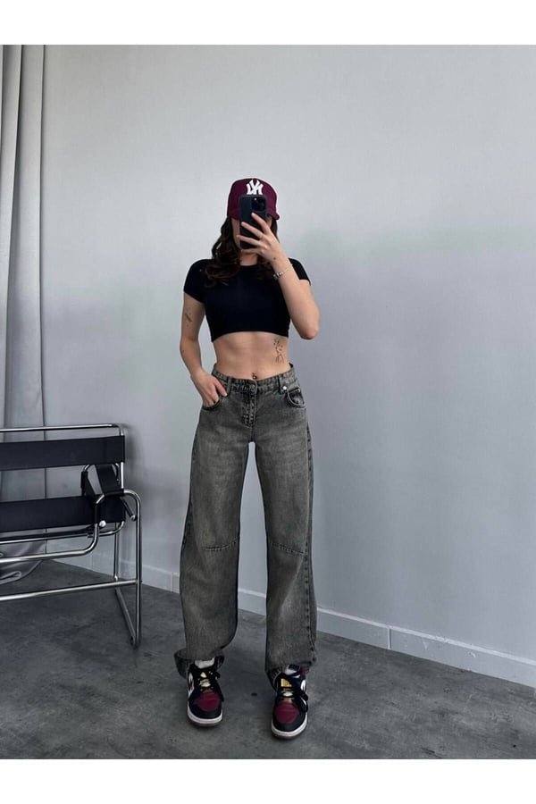 BELT DETAİL BAGGY JEAN Yeni Sezon Beli Tokalı Palazzo Yüksek Bel Baggy Kadın Kot Pantolon