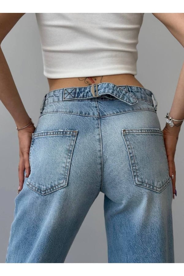 BELT DETAİL BAGGY JEAN Yeni Sezon Beli Tokalı Palazzo Yüksek Bel Baggy Kadın Kot Pantolon