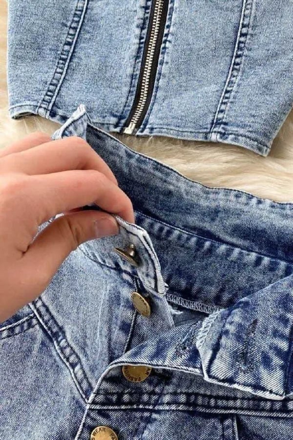 Büstiyer Etek Takım Kot Takım Crop Etek Takım Yeni Sezon Takım