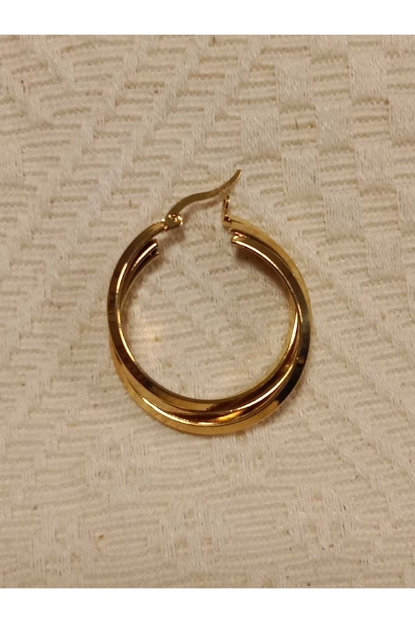 Çelik Gold-2 Li Birbirine Geçmeli Halka Tasarım Küpe