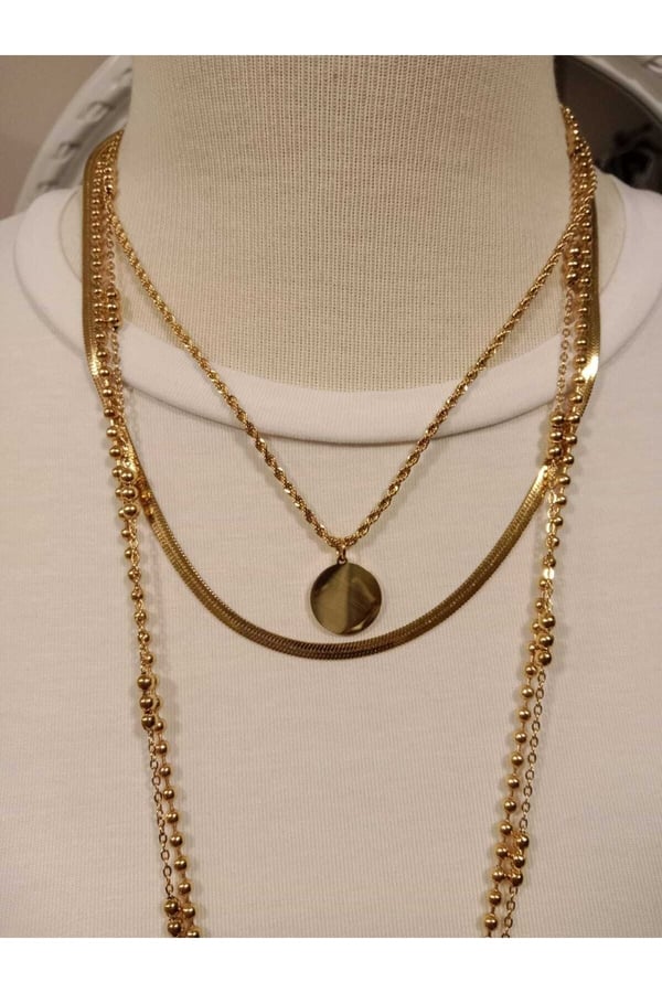 Çelik Gold Italyan Ezme Zincirli Firuze Taşlı 4'lü Kolye (çağla Şikel)