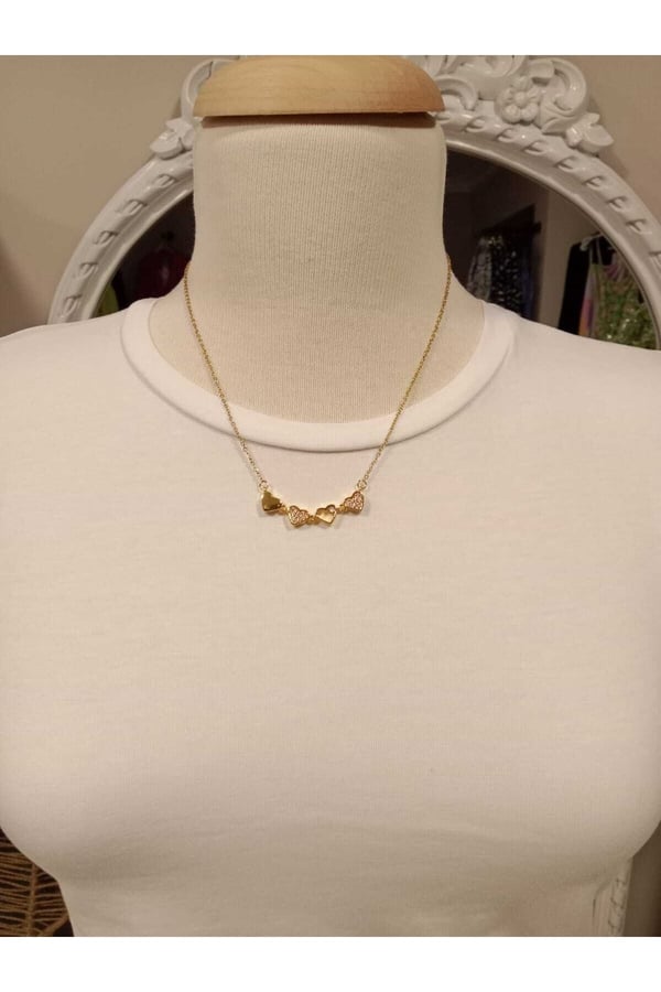 Çelik Gold Zirkon Taşlı Mıknatıslı Kalpli Kolye