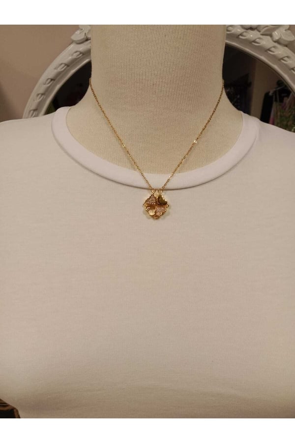 Çelik Gold Zirkon Taşlı Mıknatıslı Kalpli Kolye
