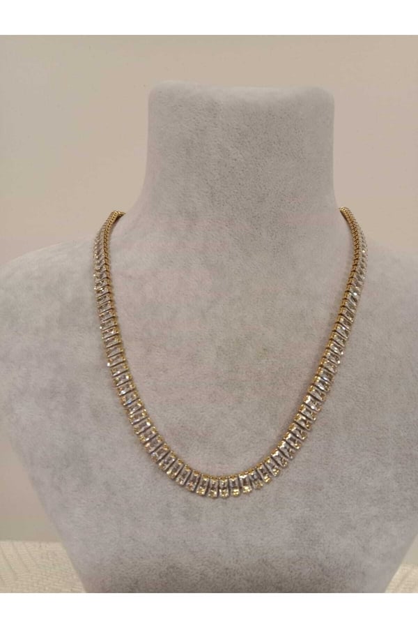 Çelik Gold Zirkon Taşlı Suyolu Kolye