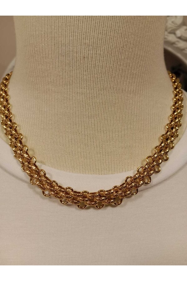 Çelik Kalın Hasır Gold Kolye