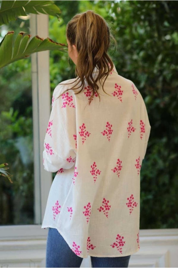 Cepli Pembe Çiçekli Oversize Gömlek