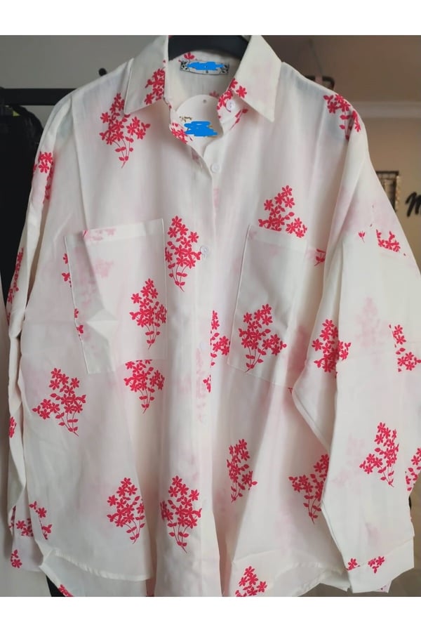 Cepli Pembe Çiçekli Oversize Gömlek