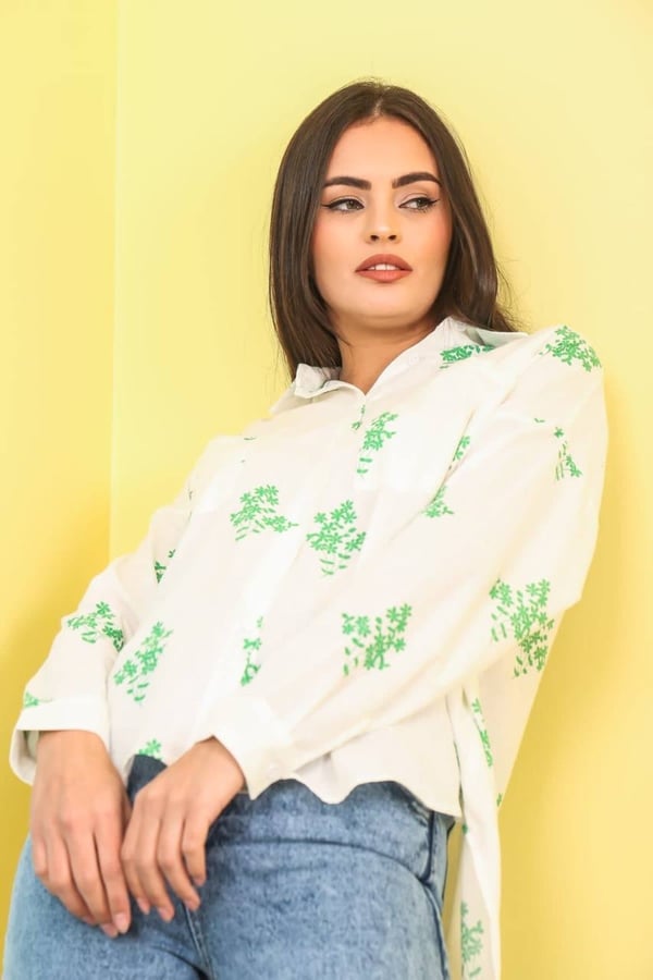 Cepli Yeşil Çiçekli Oversize Gömlek