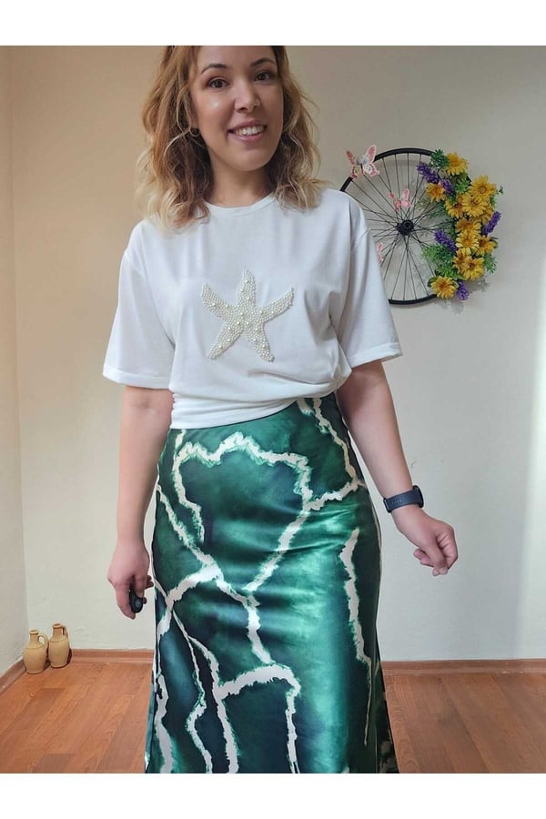 Desenli Saten Etek