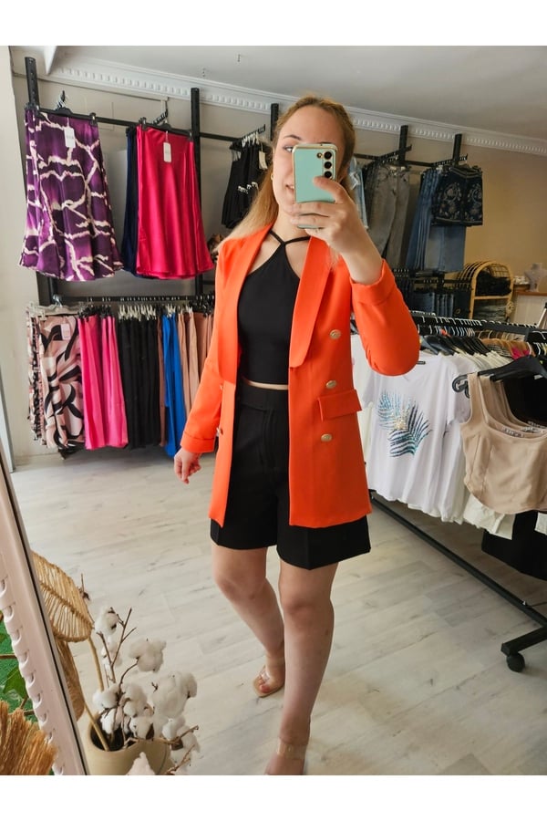 Double Düğmeli Duble Ceket Şal Yaka Blazer Ceket