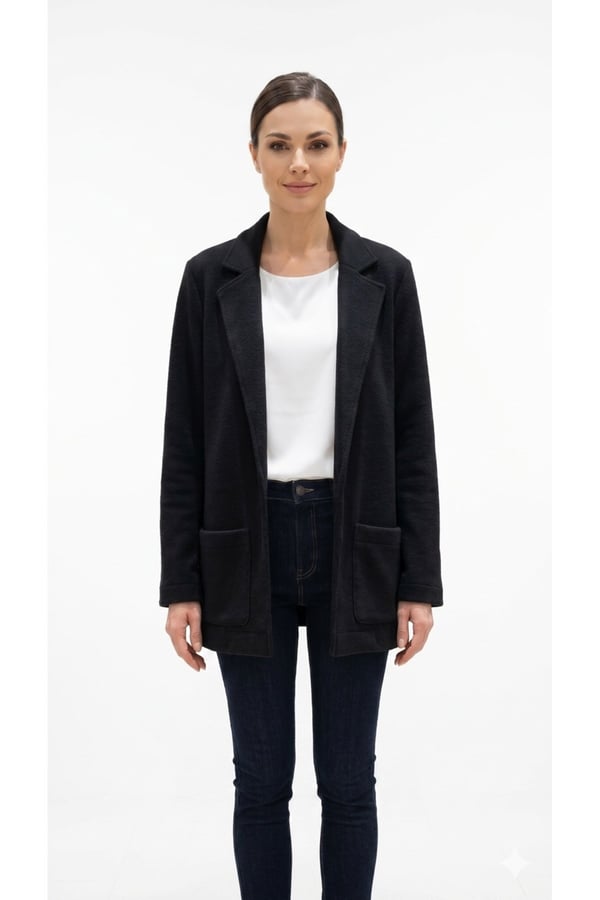 Düğmesiz Cep Detaylı Blazer Ceket
