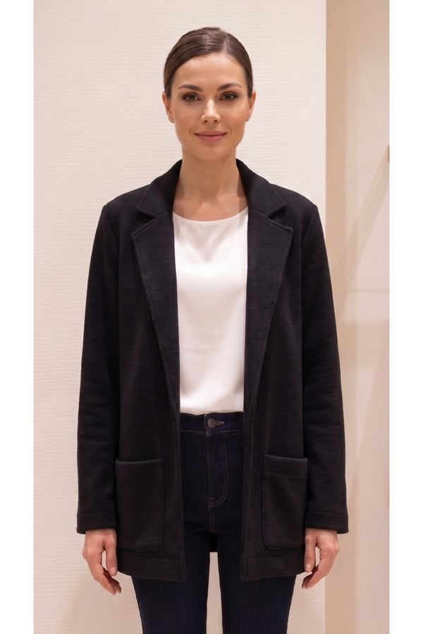 Düğmesiz Cep Detaylı Blazer Ceket