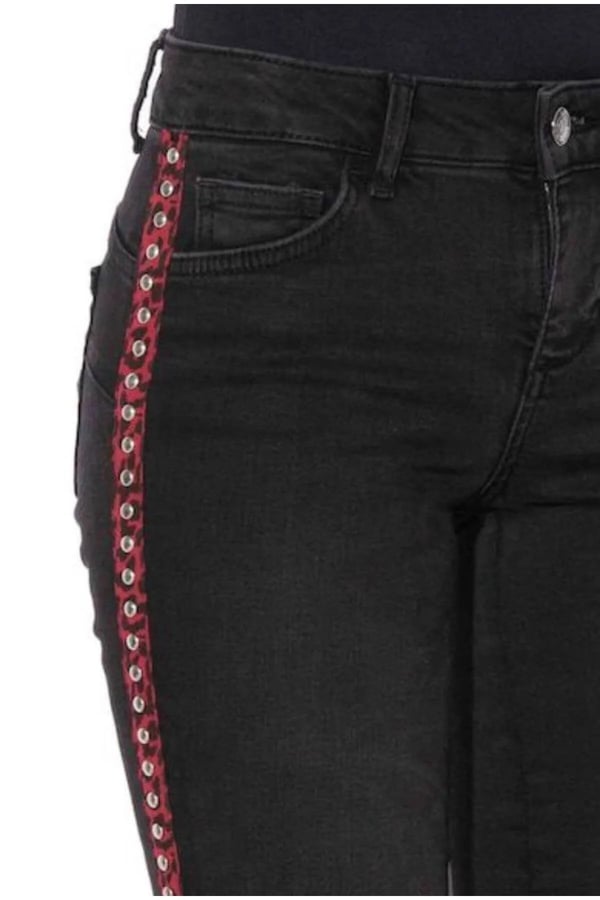 Düşük Bel Kot Pantolon Hafif İspanyol Paça Yandan Şerit Detaylı