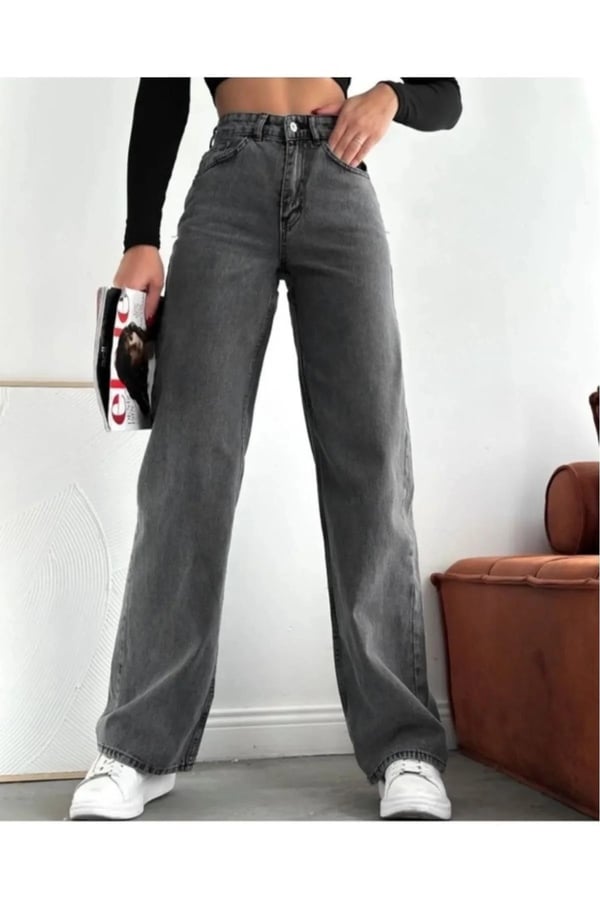 Ekstra Yüksek Bel Likralı Palazzo Salaş Kot Pantolon