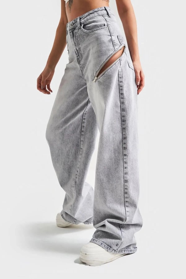 Gold Gümüş Varaklı Palazzo Kot Pantolon Jeans