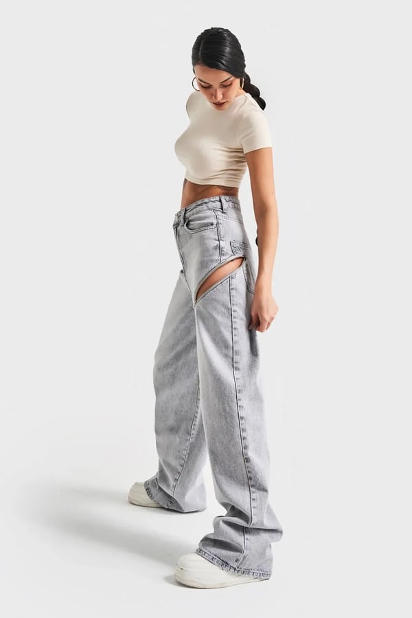 Gold Gümüş Varaklı Palazzo Kot Pantolon Jeans