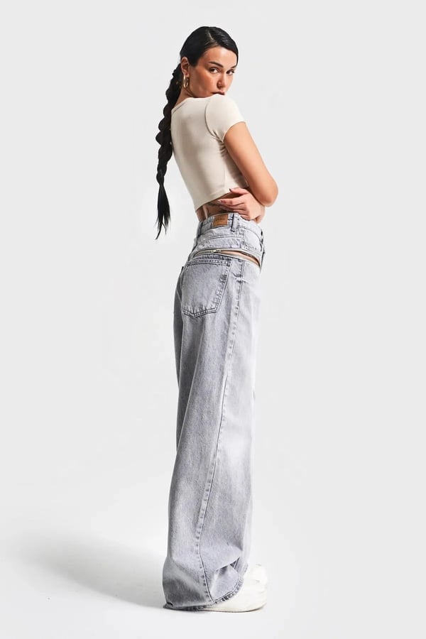 Gold Gümüş Varaklı Palazzo Kot Pantolon Jeans