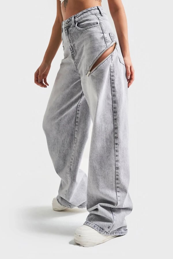 Gold Gümüş Varaklı Palazzo Kot Pantolon Jeans