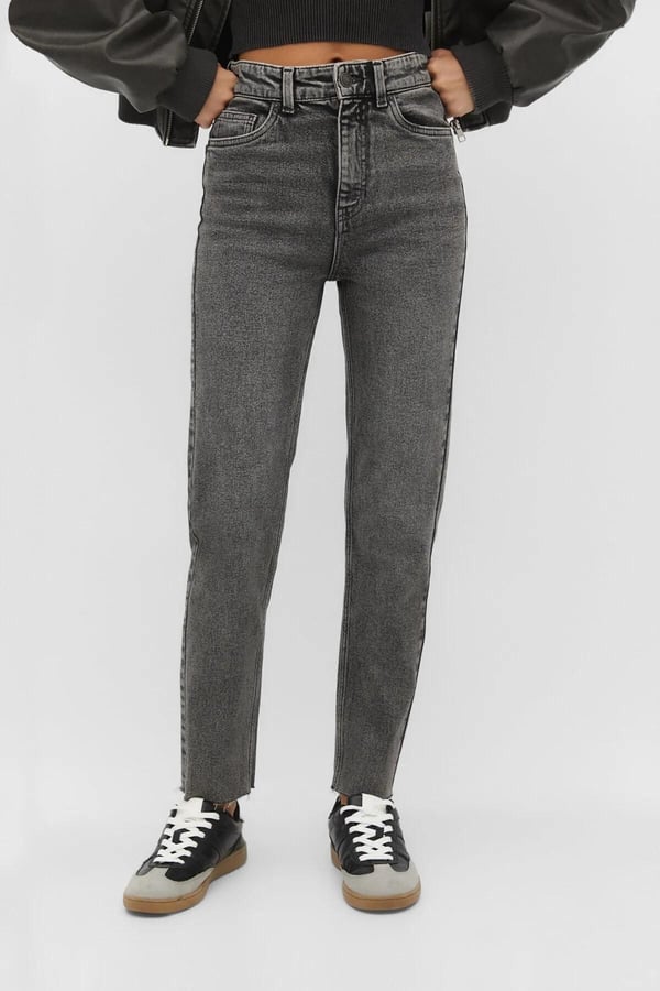 Gri Likrasız Mom Jean Pantolon
