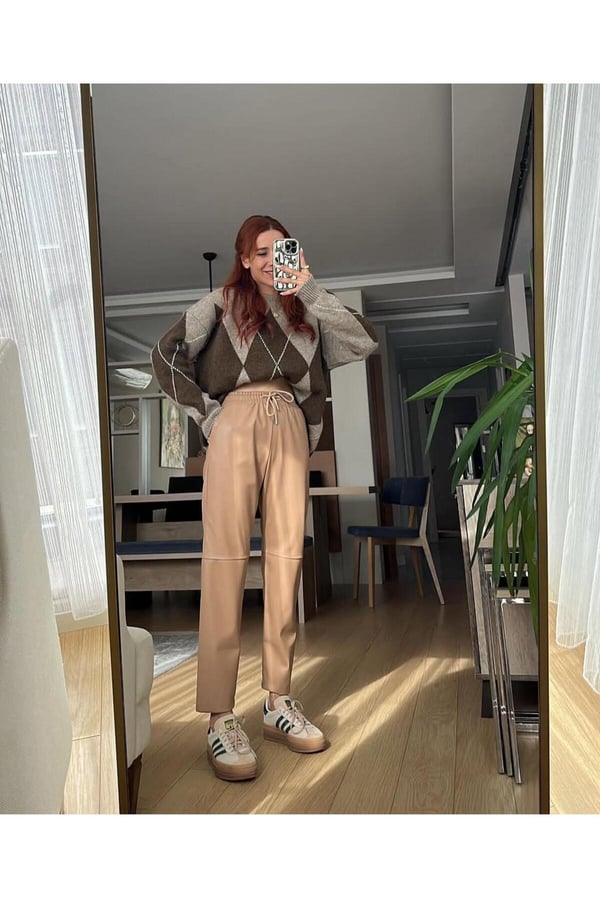 İçi Şardonlu Havuç Pantolon Modeli Suni Deri Pantolon Bilek Boy