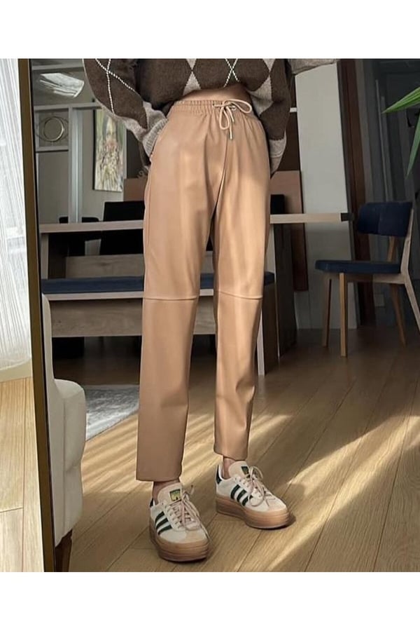 İçi Şardonlu Havuç Pantolon Modeli Suni Deri Pantolon Bilek Boy