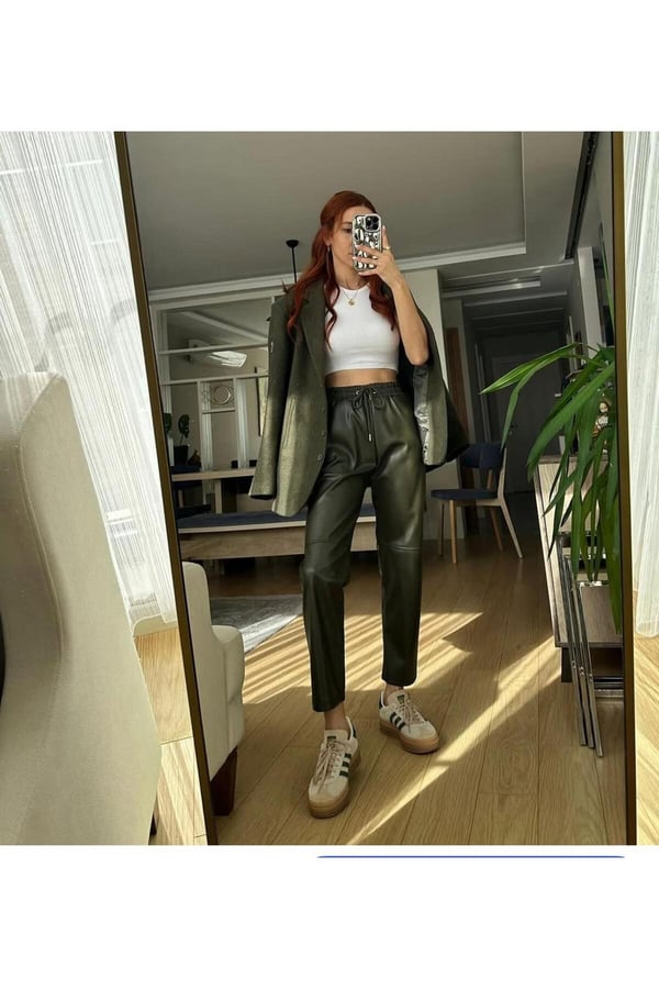 İçi Şardonlu Havuç Pantolon Modeli Suni Deri Pantolon Bilek Boy
