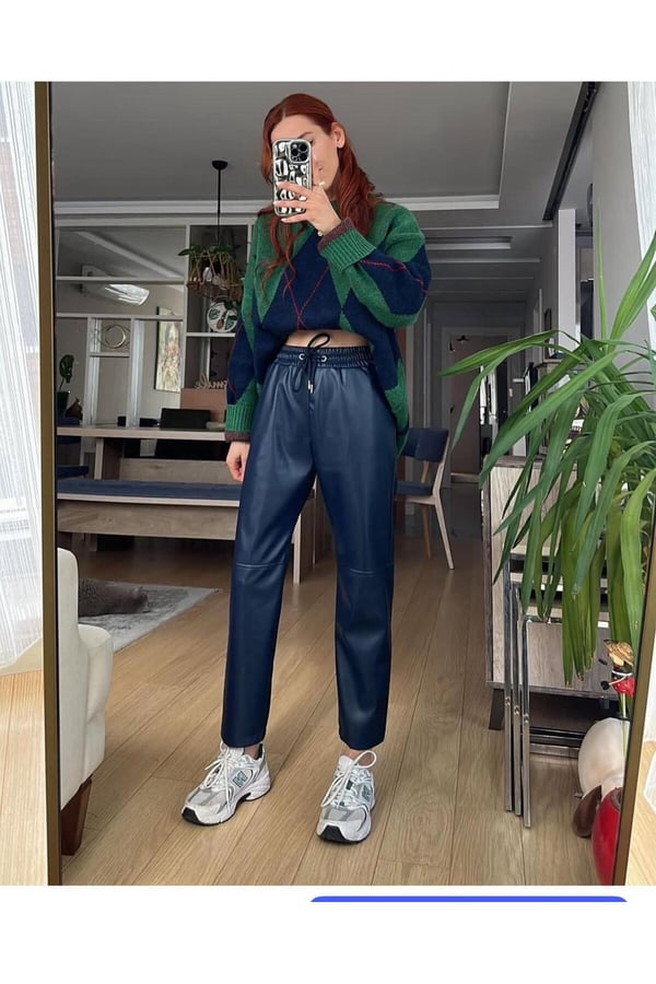 İçi Şardonlu Havuç Pantolon Modeli Suni Deri Pantolon Bilek Boy