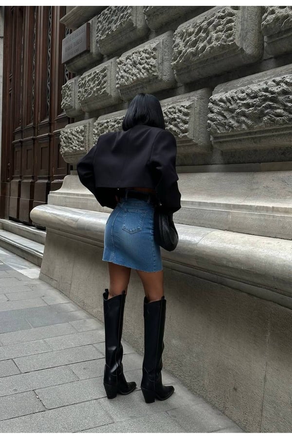 Kadın Basic Yüksek Bel Kot Mini Etek Şık Tasarım Günlük Denim Jean Etek