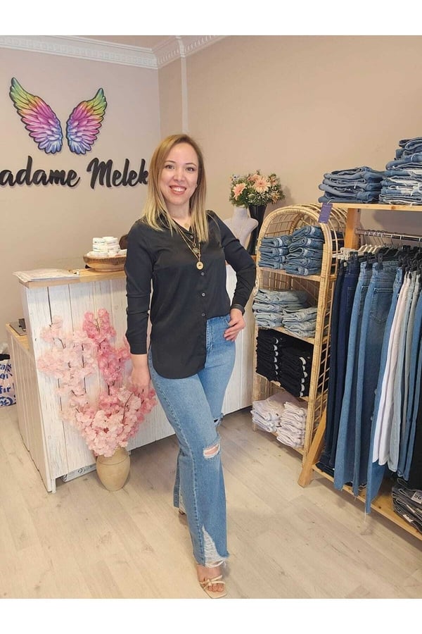 Kadın Düz Ipek Saten Gömlek