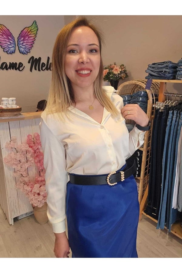 Kadın Düz Ipek Saten Gömlek