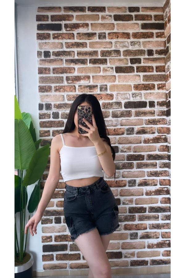 Kadın Kot Sort Comfort Likralı Yüksek Bel Kargo Cep