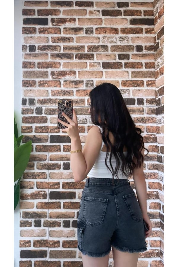 Kadın Kot Sort Comfort Likralı Yüksek Bel Kargo Cep