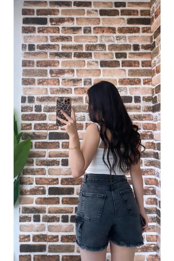 Kadın Kot Sort Comfort Likralı Yüksek Bel Kargo Cep